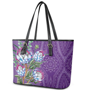 Afro King Proteas Dashiki Motif Leather Tote Bag Violet Style