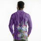 Afro King Proteas Dashiki Motif Long Sleeve Polo Shirt Violet Style