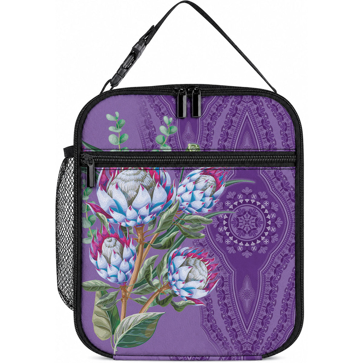 Africa King Proteas Dashiki Motif Lunch Bag Violet Style