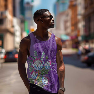 Afro King Proteas Dashiki Motif Men Tank Top Violet Style