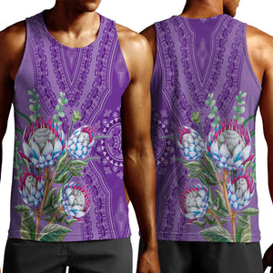 Afro King Proteas Dashiki Motif Men Tank Top Violet Style