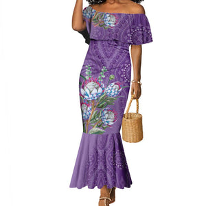 Afro King Proteas Dashiki Motif Mermaid Dress Violet Style