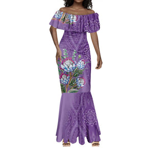 Afro King Proteas Dashiki Motif Mermaid Dress Violet Style