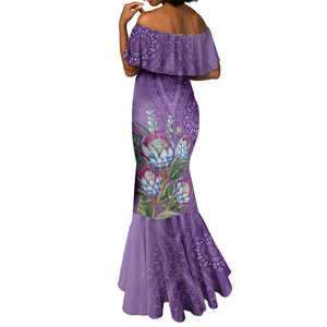 Afro King Proteas Dashiki Motif Mermaid Dress Violet Style