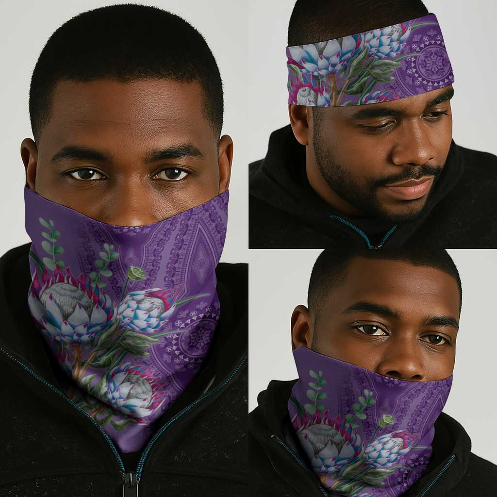 Afro King Proteas Dashiki Motif Neck Gaiter Violet Style LT9