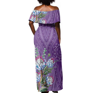 Afro King Proteas Dashiki Motif Off Shoulder Maxi Dress Violet Style