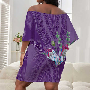 Afro King Proteas Dashiki Motif Off Shoulder Short Dress Violet Style