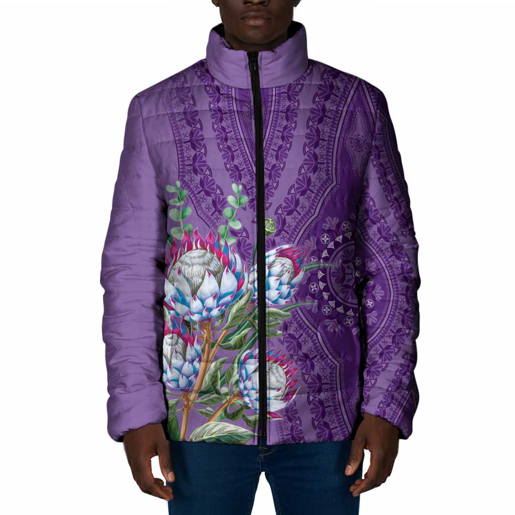 Africa King Proteas Dashiki Motif Padded Jacket Violet Style