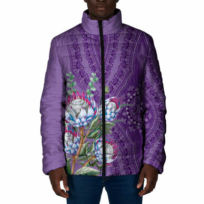 Africa King Proteas Dashiki Motif Padded Jacket Violet Style