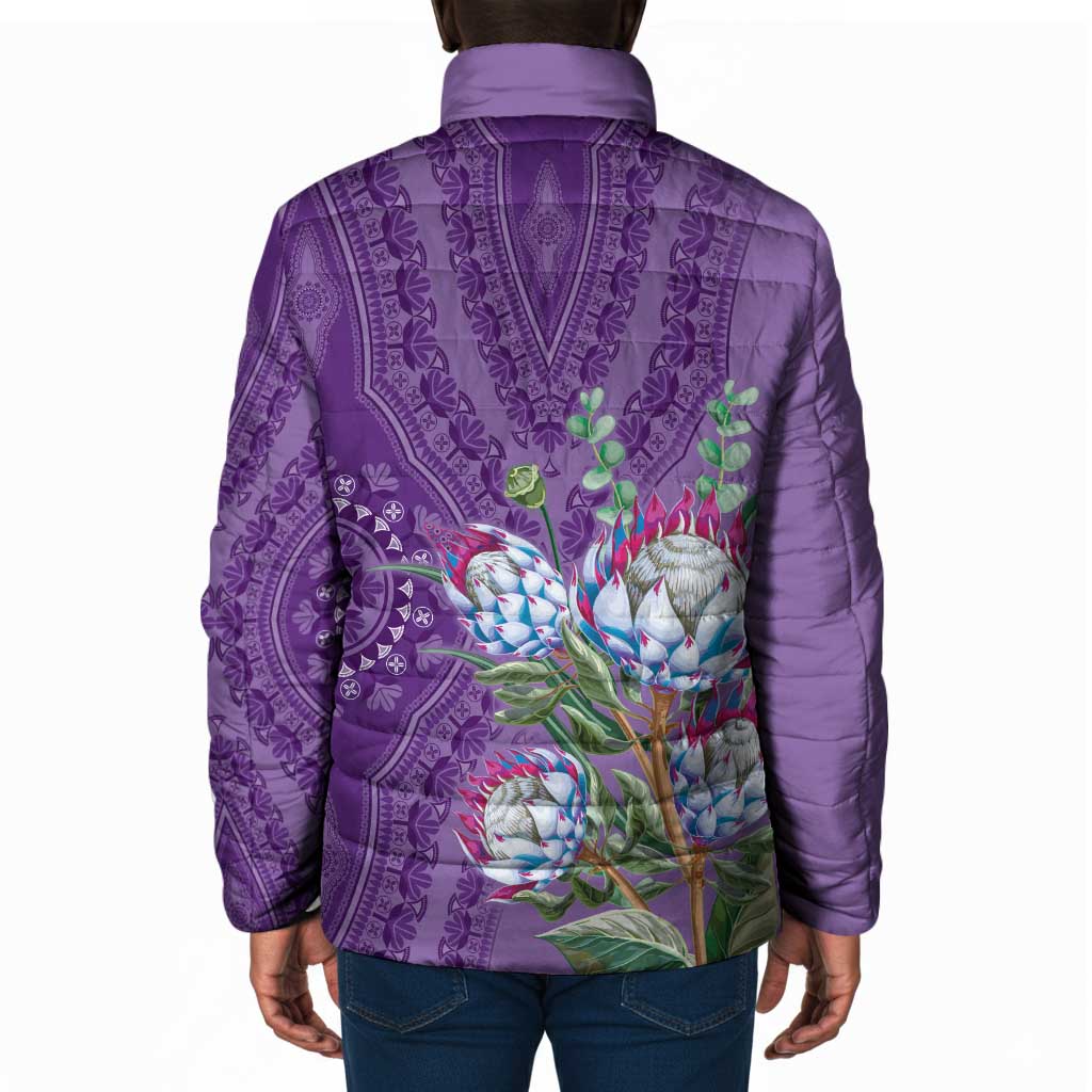 Africa King Proteas Dashiki Motif Padded Jacket Violet Style