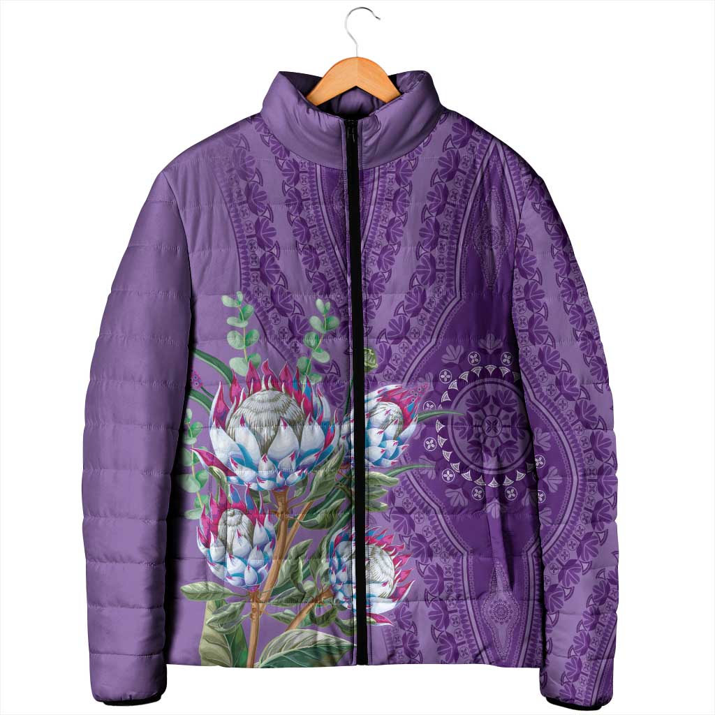 Africa King Proteas Dashiki Motif Padded Jacket Violet Style