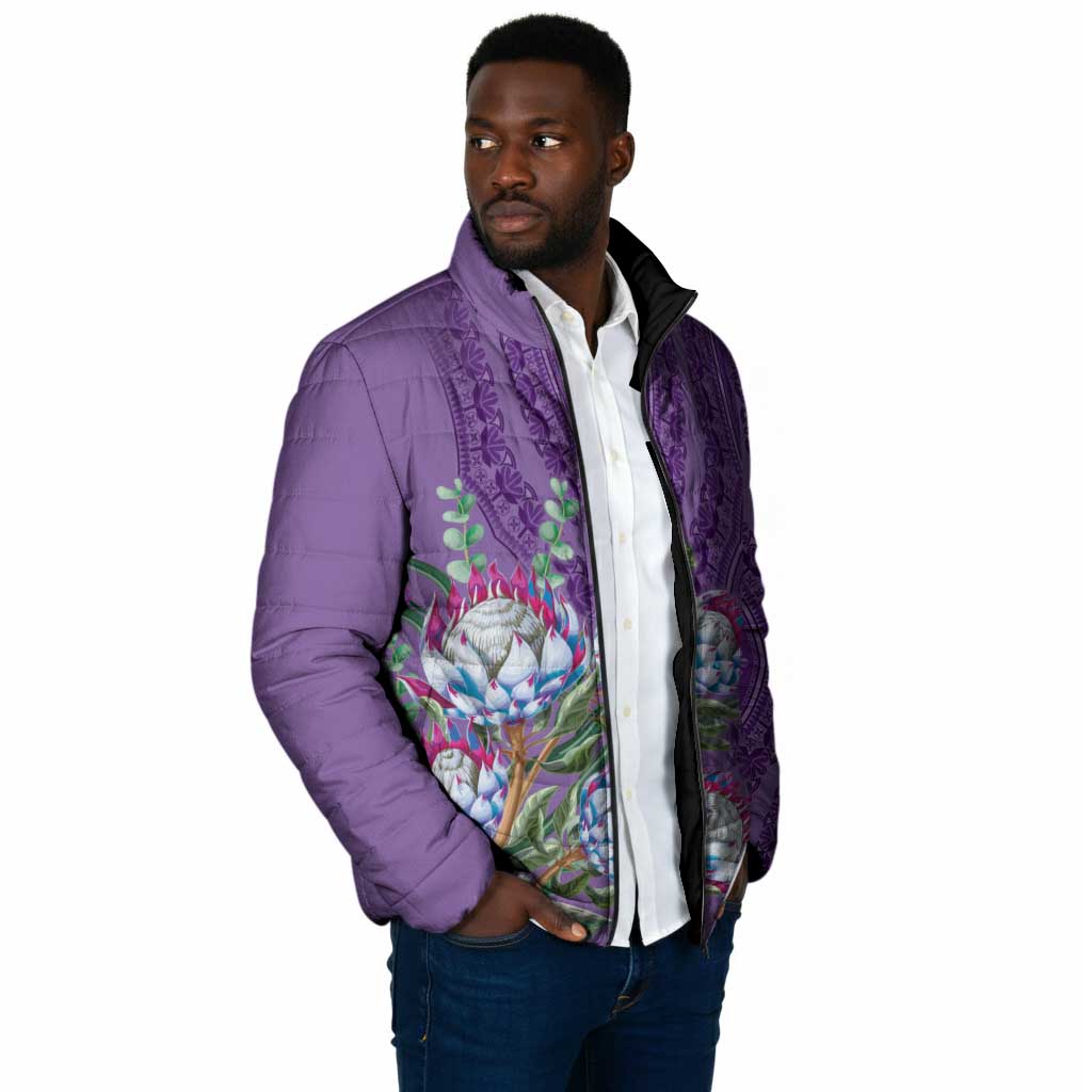 Africa King Proteas Dashiki Motif Padded Jacket Violet Style