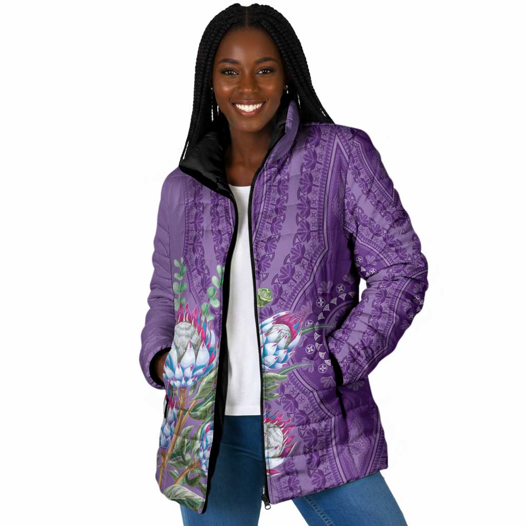 Africa King Proteas Dashiki Motif Padded Jacket Violet Style