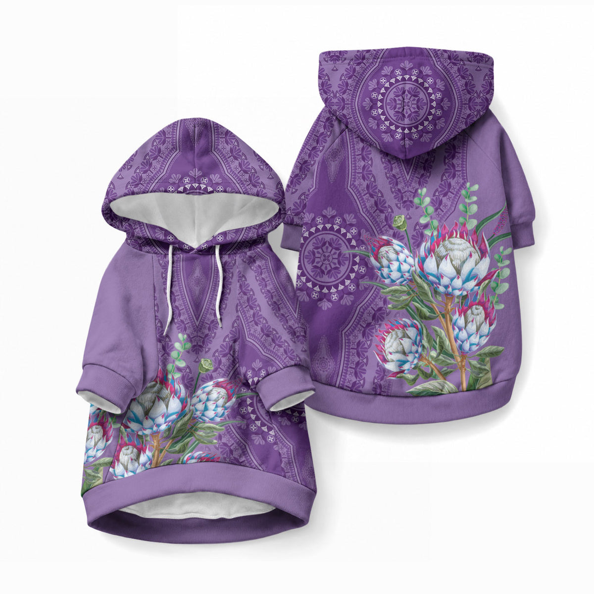 Africa King Proteas Dashiki Motif Pet Hoodie Violet Style