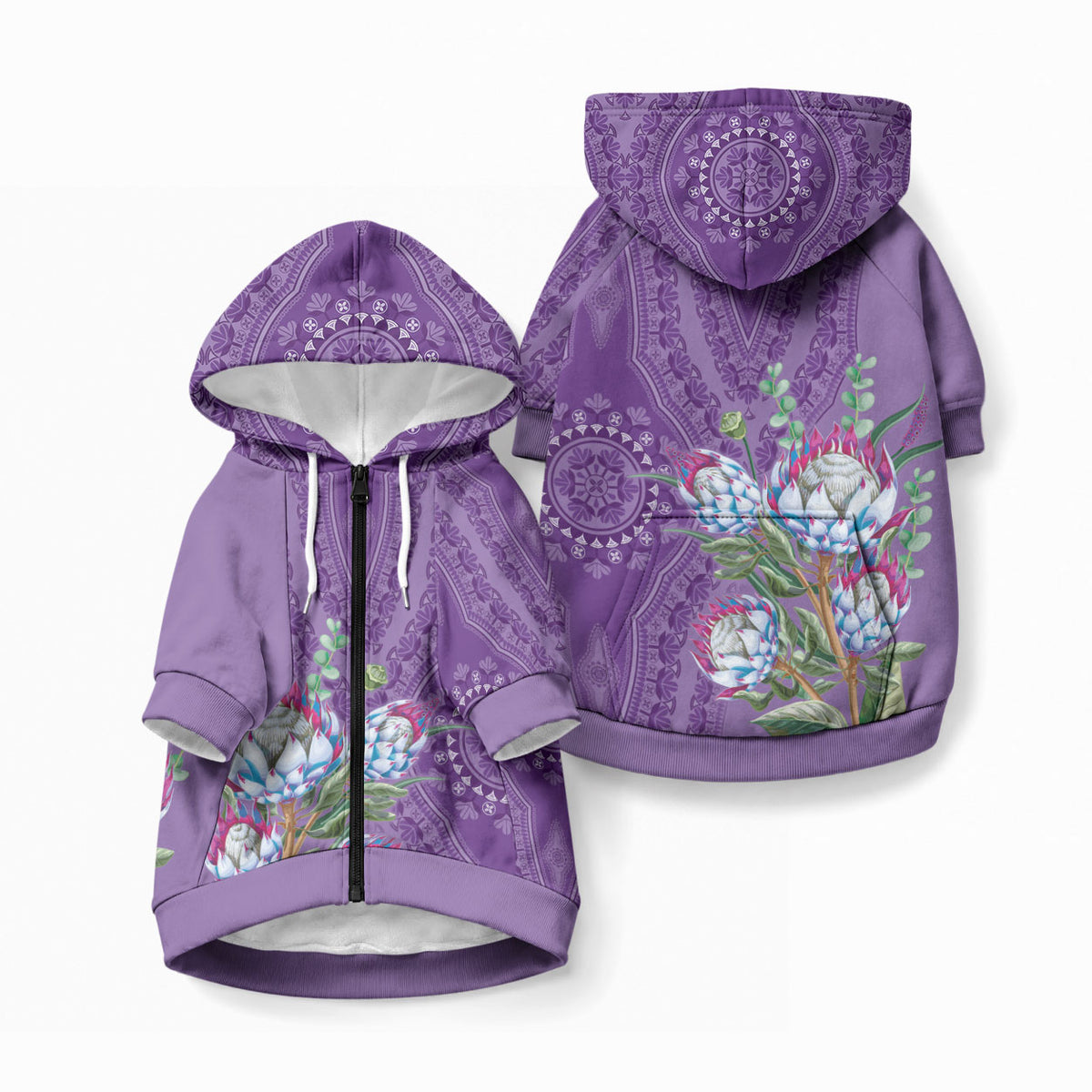Africa King Proteas Dashiki Motif Pet Hoodie Violet Style