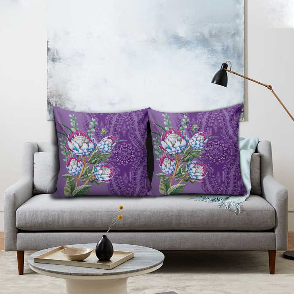 Africa King Proteas Dashiki Motif Pillow Cover Violet Style