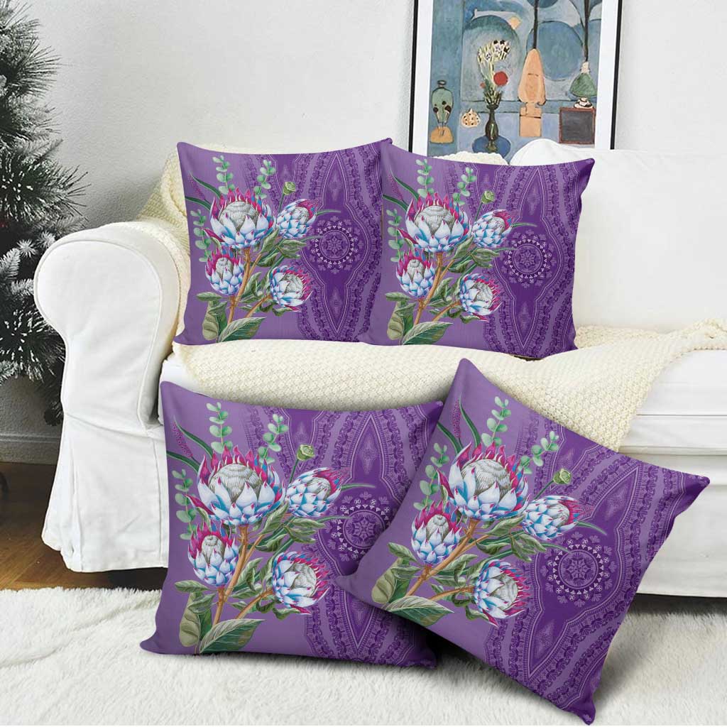 Africa King Proteas Dashiki Motif Pillow Cover Violet Style