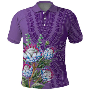 Afro King Proteas Dashiki Motif Polo Shirt Violet Style