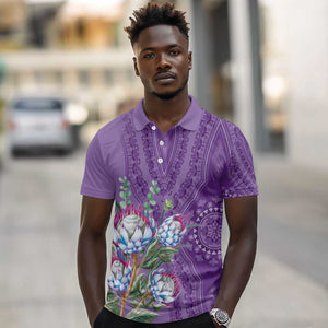 Afro King Proteas Dashiki Motif Polo Shirt Violet Style