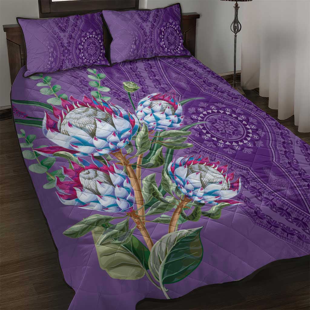 Afro King Proteas Dashiki Motif Quilt Bed Set Violet Style