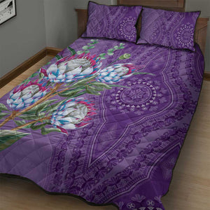 Afro King Proteas Dashiki Motif Quilt Bed Set Violet Style