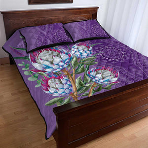 Afro King Proteas Dashiki Motif Quilt Bed Set Violet Style