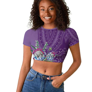 Afro King Proteas Dashiki Motif Raglan Cropped T shirt Violet Style