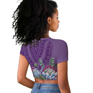 Afro King Proteas Dashiki Motif Raglan Cropped T shirt Violet Style