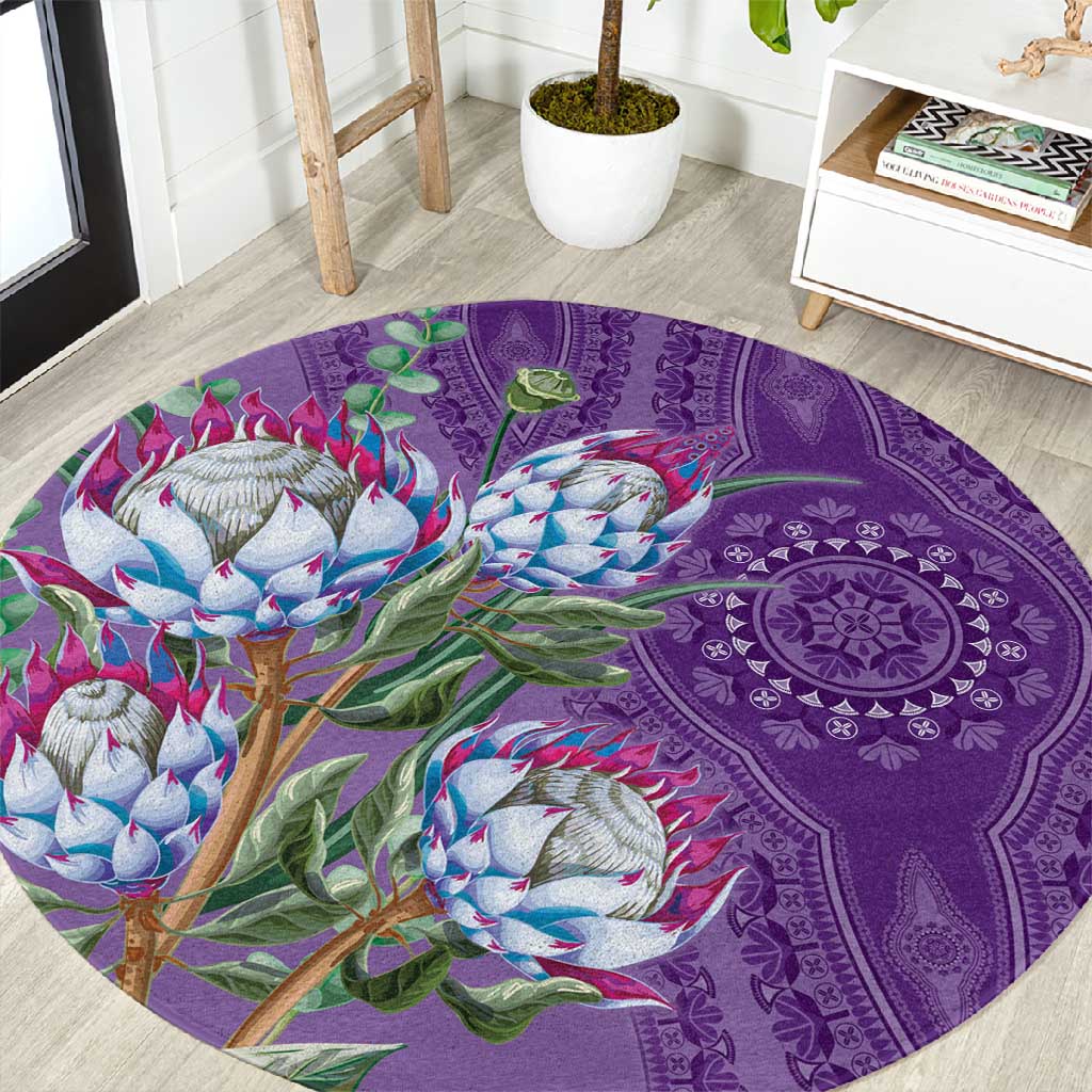 Afro King Proteas Dashiki Motif Round Carpet Violet Style