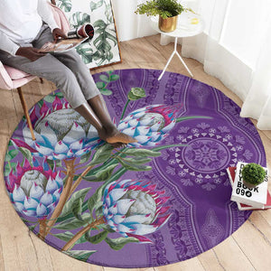 Afro King Proteas Dashiki Motif Round Carpet Violet Style