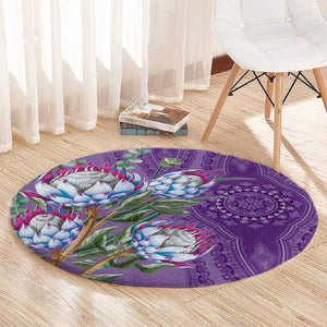 Afro King Proteas Dashiki Motif Round Carpet Violet Style