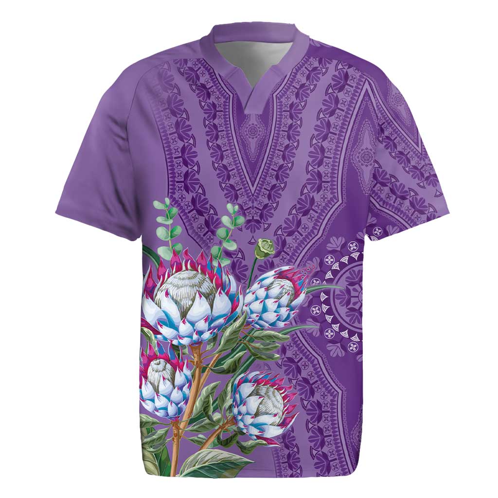 Afro King Proteas Dashiki Motif Rugby Jersey Violet Style