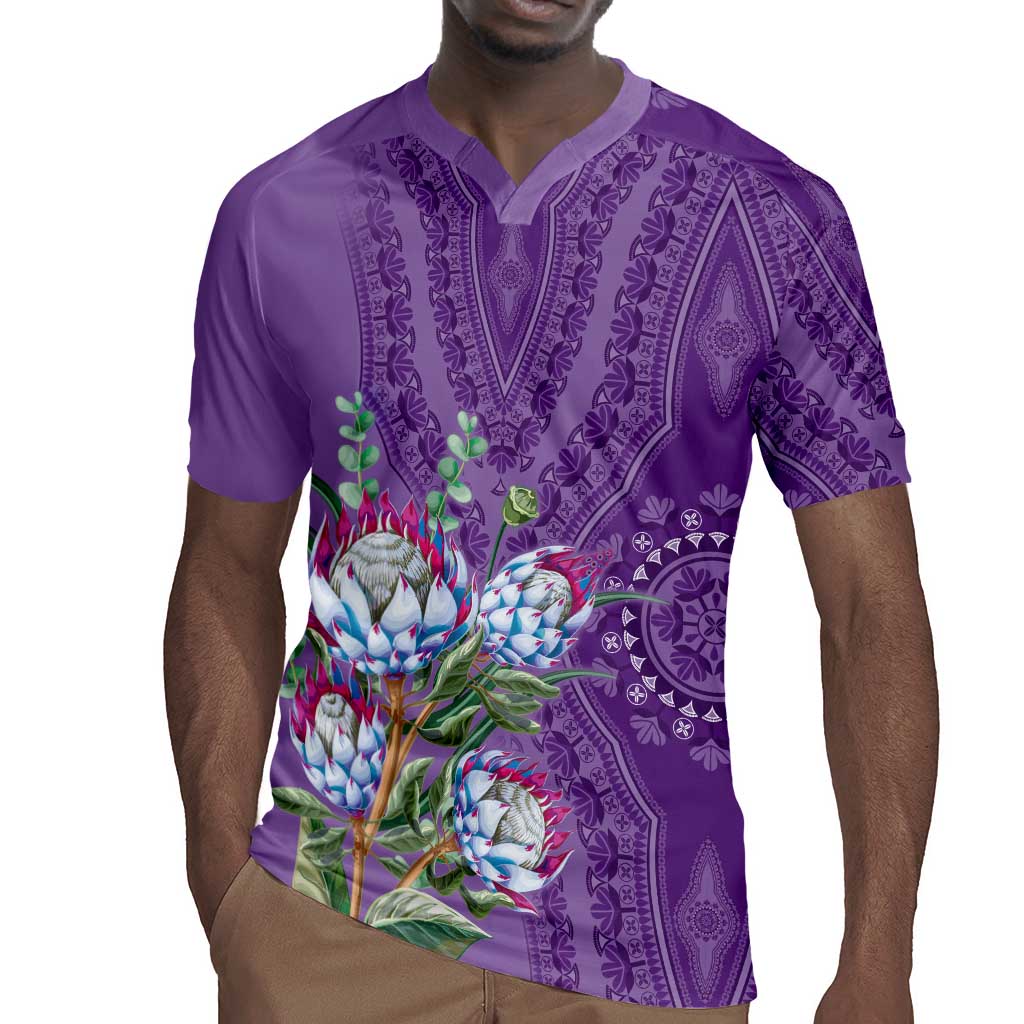 Afro King Proteas Dashiki Motif Rugby Jersey Violet Style