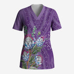 Africa King Proteas Dashiki Motif Scrub Top Violet Style