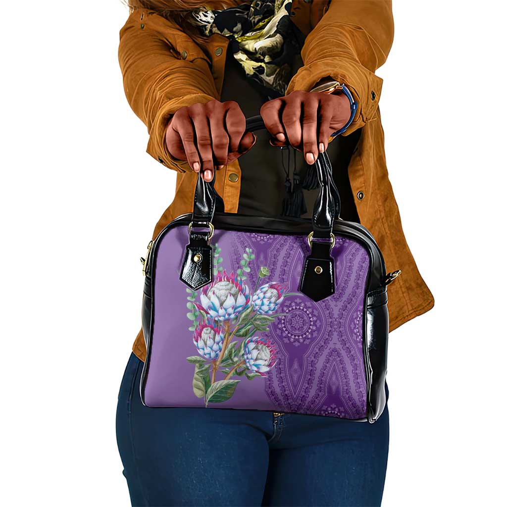 Afro King Proteas Dashiki Motif Shoulder Handbag Violet Style