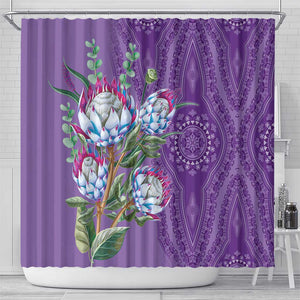 Afro King Proteas Dashiki Motif Shower Curtain Violet Style