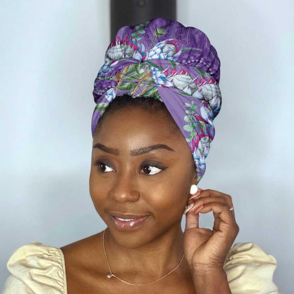 Africa King Proteas Dashiki Motif Simple Headwrap Violet Style