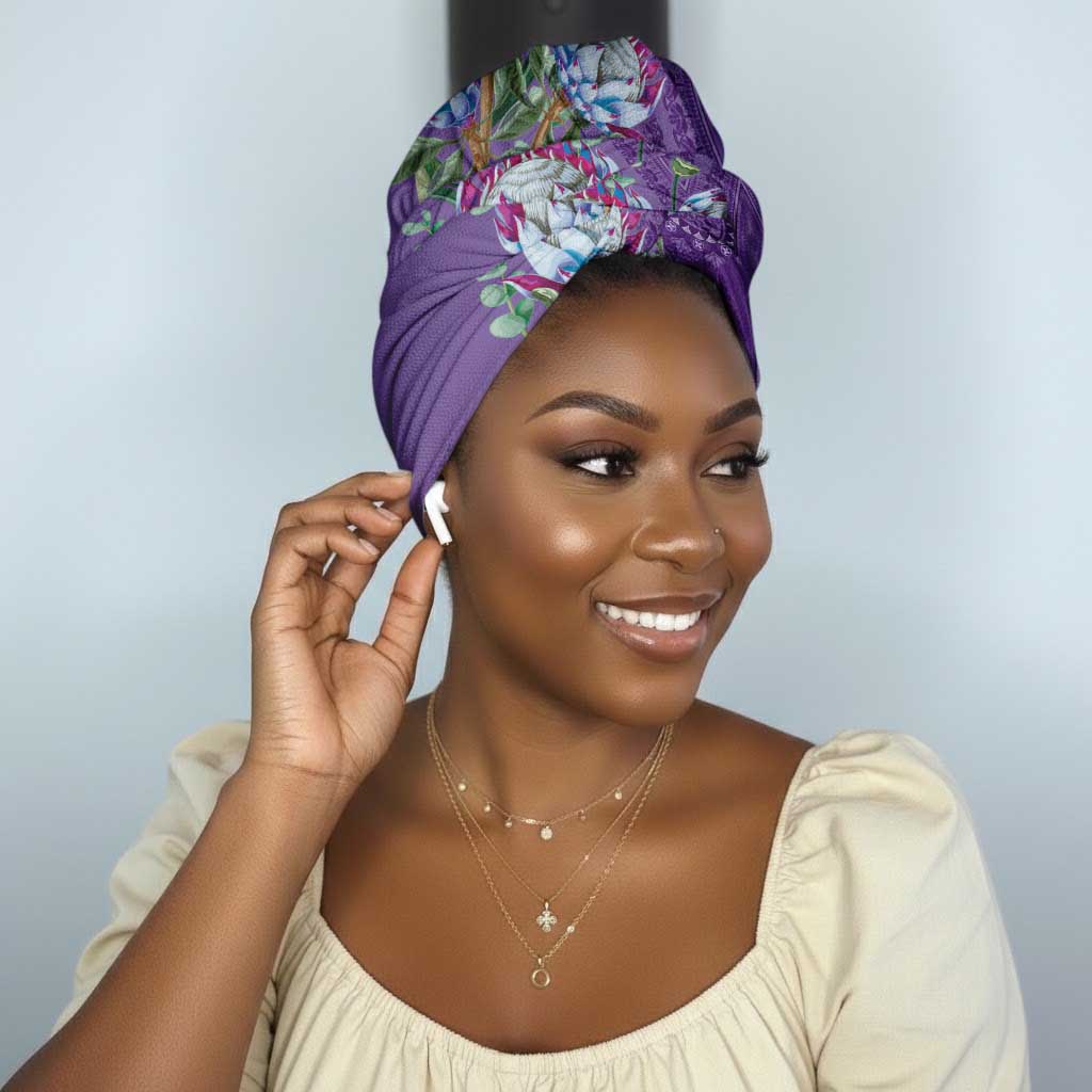 Africa King Proteas Dashiki Motif Simple Headwrap Violet Style
