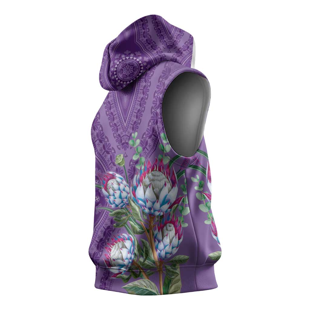 Afro King Proteas Dashiki Motif Sleeveless Hoodie Violet Style - African Pride