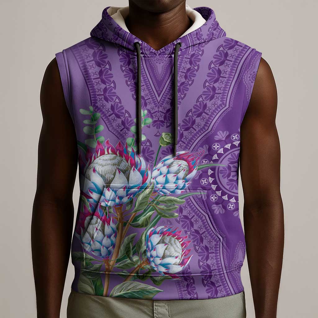 Afro King Proteas Dashiki Motif Sleeveless Hoodie Violet Style - African Pride