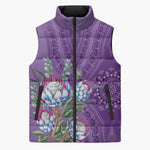 Africa King Proteas Dashiki Motif Sleeveless Puffer Jacket Violet Style