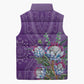 Africa King Proteas Dashiki Motif Sleeveless Puffer Jacket Violet Style