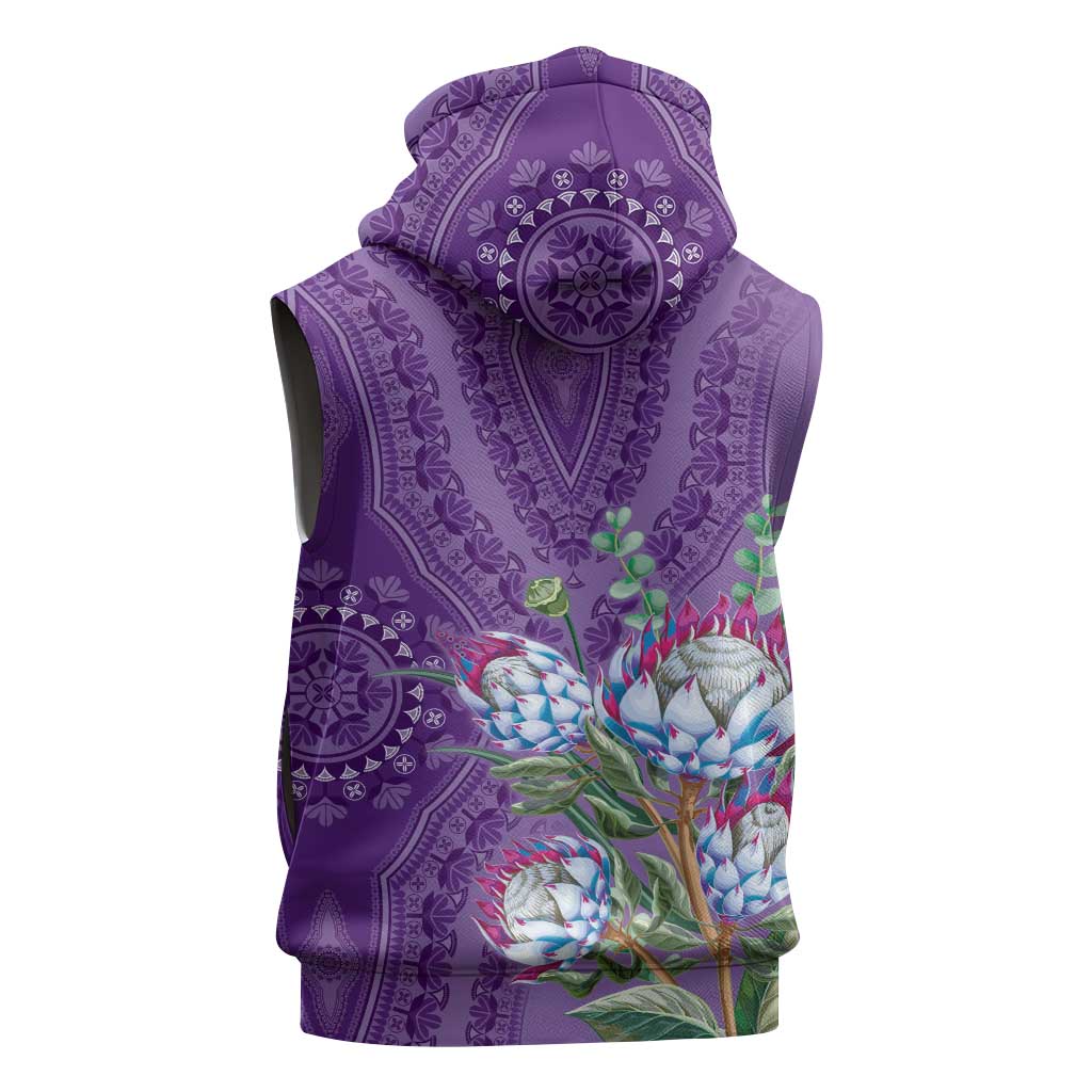 Afro King Proteas Dashiki Motif Sleeveless Zip Hoodie Violet Style - African Pride