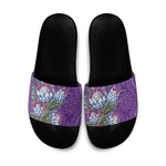 Africa King Proteas Dashiki Motif Slide Sandals Violet Style