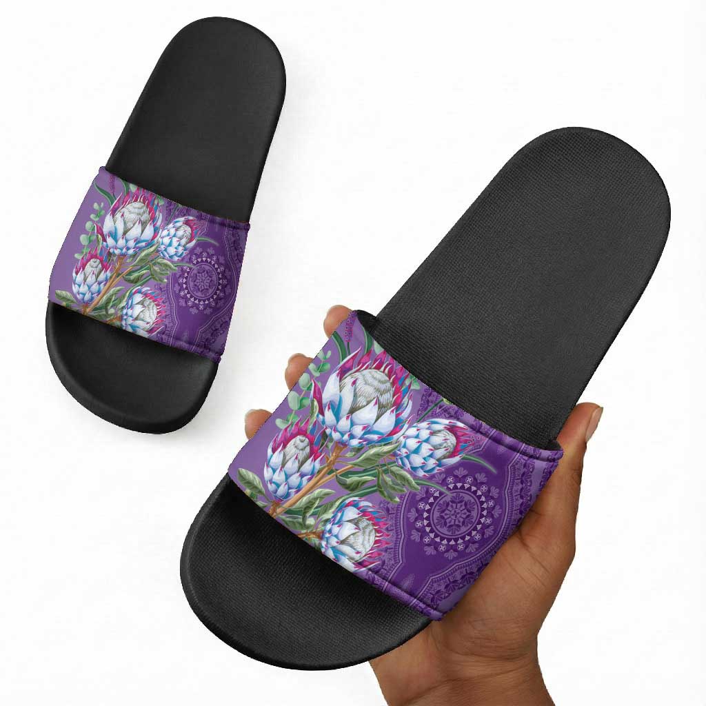 Africa King Proteas Dashiki Motif Slide Sandals Violet Style
