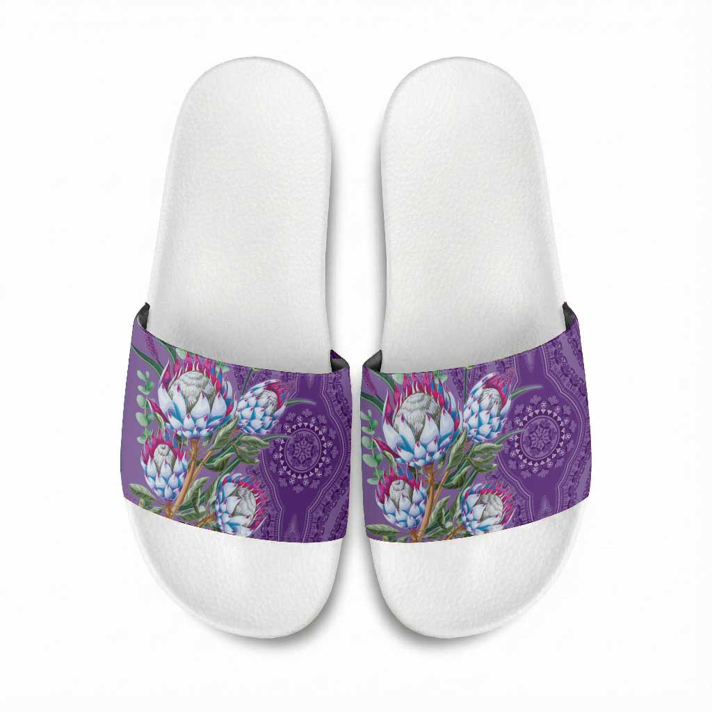 Africa King Proteas Dashiki Motif Slide Sandals Violet Style