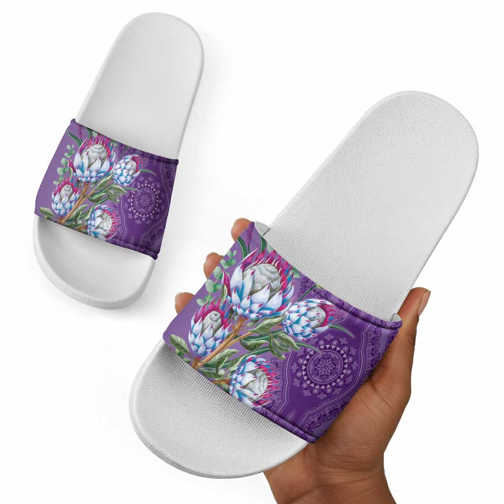 Africa King Proteas Dashiki Motif Slide Sandals Violet Style