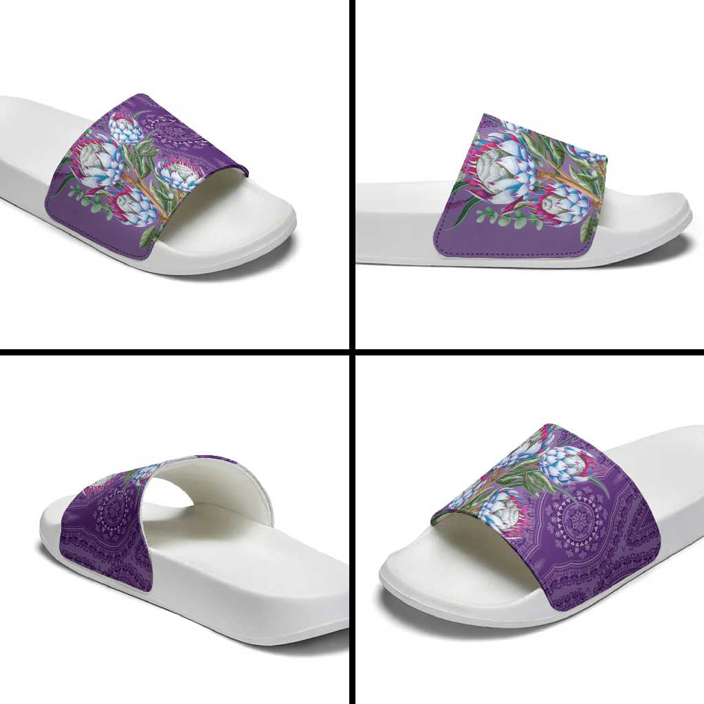 Africa King Proteas Dashiki Motif Slide Sandals Violet Style