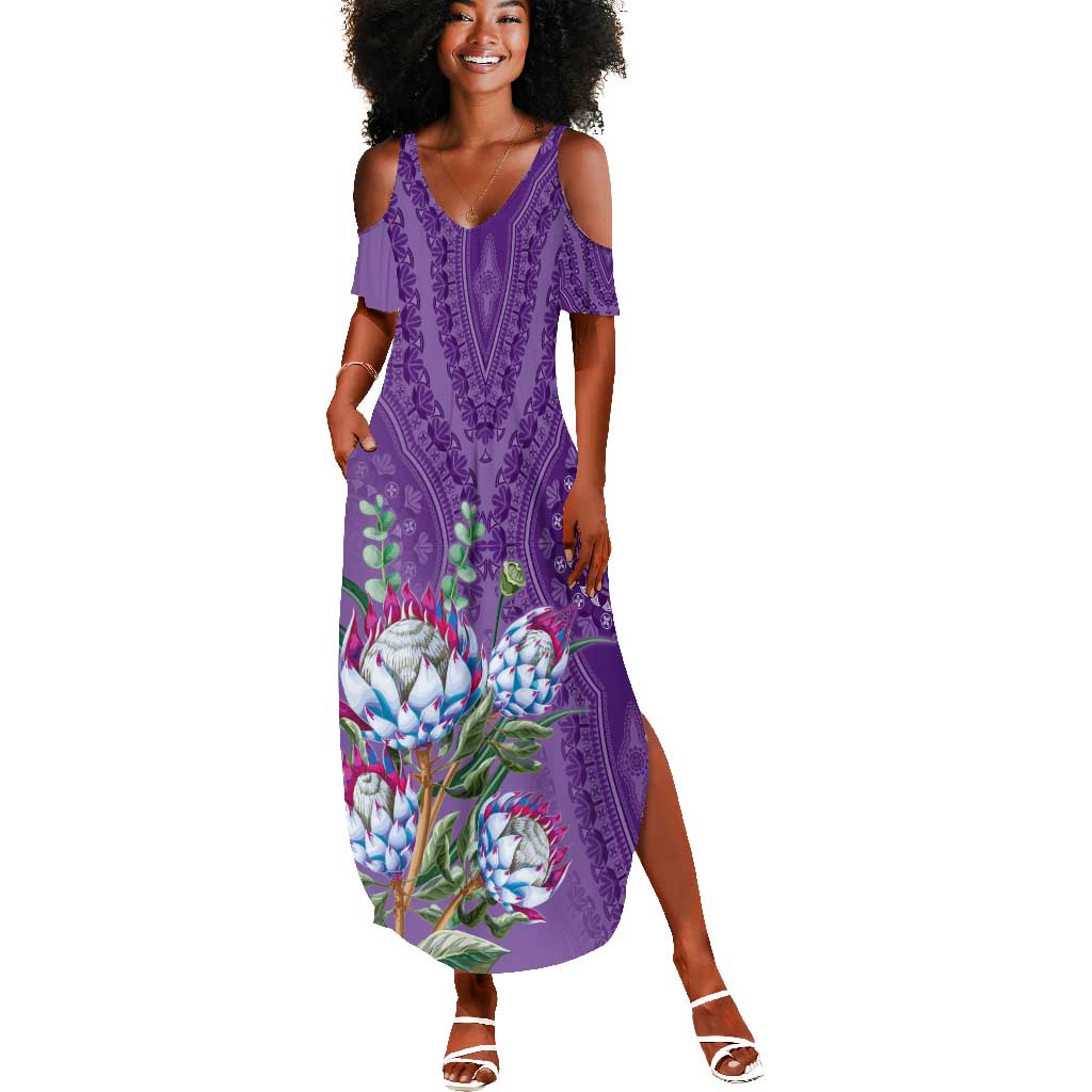 Afro King Proteas Dashiki Motif Summer Maxi Dress Violet Style