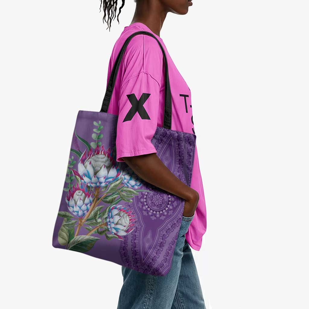 Africa King Proteas Dashiki Motif Tote Bag Violet Style